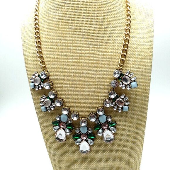 Rhinestone Multi-Color Gold-tone Statement Necklace - Picture 12 of 16